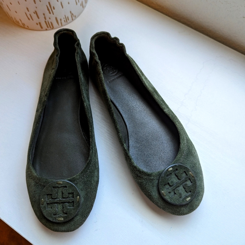 Tory Burch Claire Green Velvet Ballerina Ballet Flats 7.5